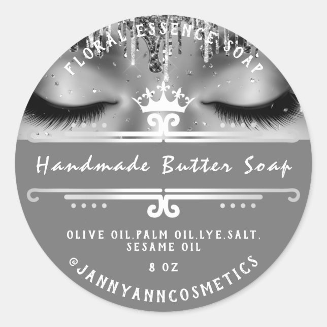 Butter Soap Cosmetics  Grey Royal Princess Lashes Classic Round Sticker (Front)