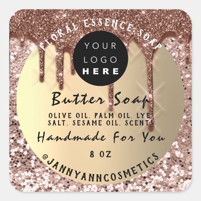 Butter Soap Cosmetics Handmade Drip Glitter Skinny Square Sticker (Front)