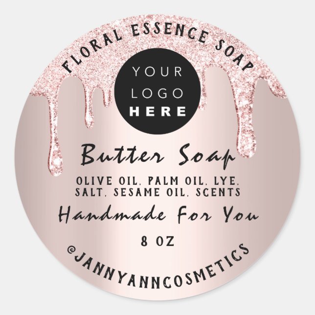 Butter Soap Cosmetics Handmade Drip Pink Rose Classic Round Sticker (Front)