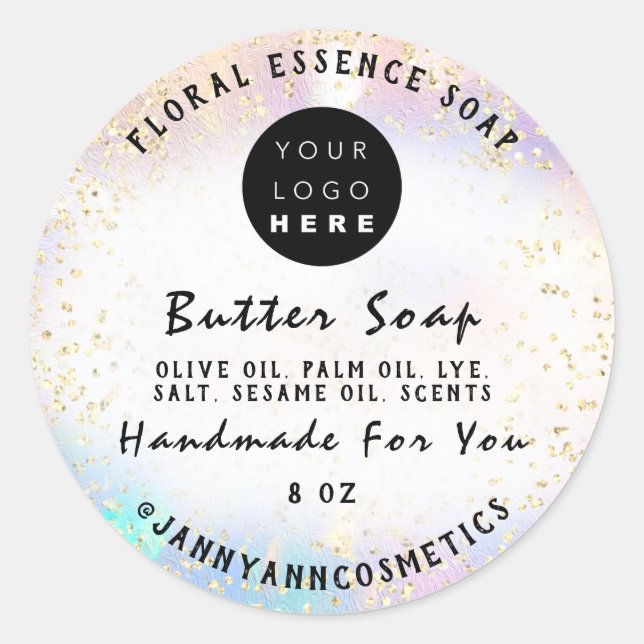 Butter Soap Cosmetics Handmade Logo Gold Pastels Classic Round Sticker (Front)