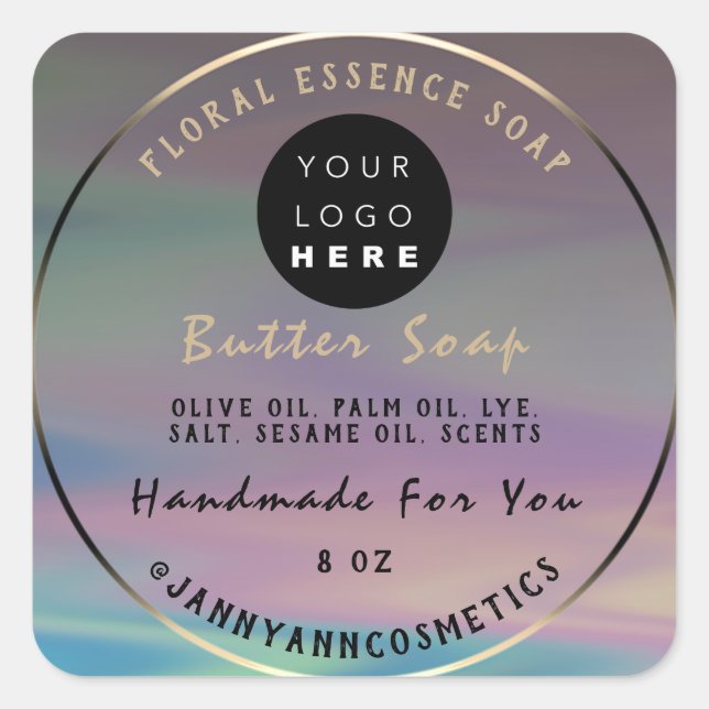 Butter Soap Cosmetics Handmade Logo Holographic Square Sticker (Front)