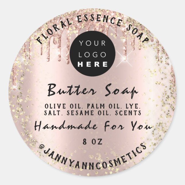 Butter Soap Cosmetics Handmade Rose Logo Gold Classic Round Sticker (Front)