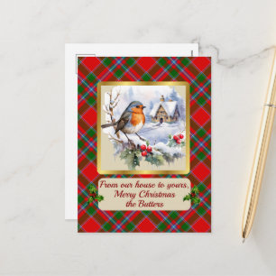 Butter Tartan w/Robin Personalised Holiday Postcard