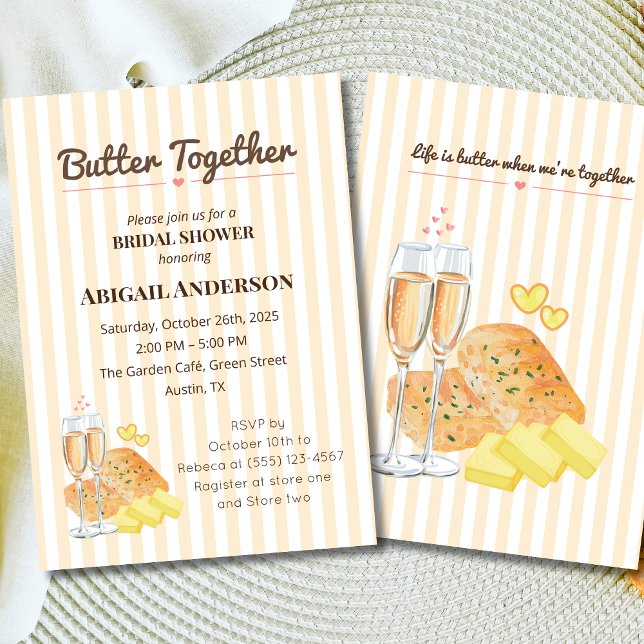 Butter Together Bridal Shower Champagne & Bread  Invitation (Creator Uploaded)