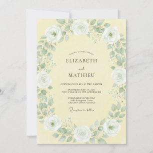 Butter White Leaf Wedding Invitation