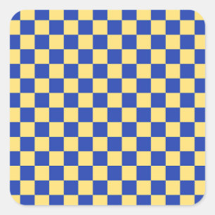 Butter yellow and blue checkered board pattern square sticker