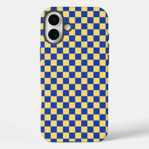 Butter yellow and blue chequered board pattern iPhone 16 plus case