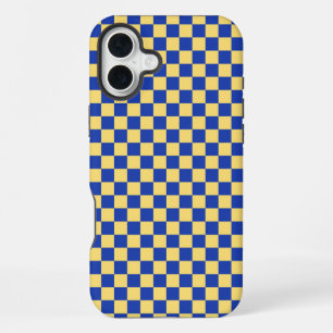 Butter yellow and blue chequered board pattern iPhone 16 plus case