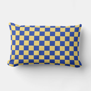 Butter yellow and blue chequered board pattern lumbar cushion