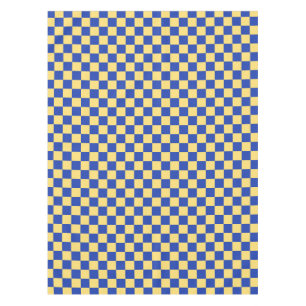 Butter yellow and blue chequered board pattern tablecloth