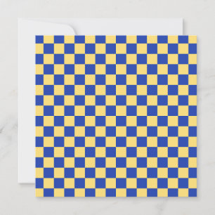 Butter yellow and blue chequered board pattern thank you card