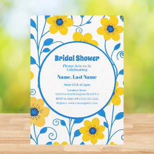 Butter Yellow and Blue Floral-Bridal Shower Invitation