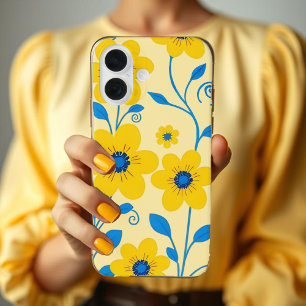 Butter Yellow and Blue Floral iPhone 16 Case