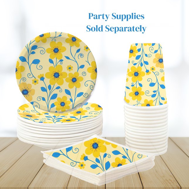 Butter Yellow and Blue Floral Paper Plate (Butter Yellow and Blue Floral-Party Supplies-Plates Napkins and Cups)