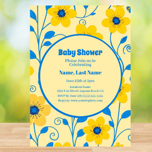 Butter Yellow and Blue Florals-Baby Shower Invitation