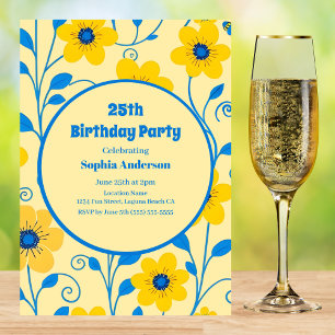 Butter Yellow and Blue Florals-Birthday Invitation