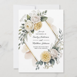 Butter Yellow And Gold Wedding Invitation