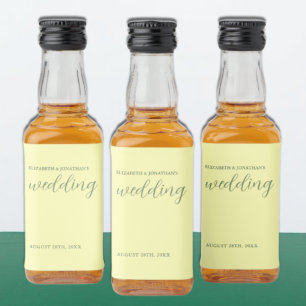 Butter Yellow and Sage Minimalist Wedding Liquor Bottle Label