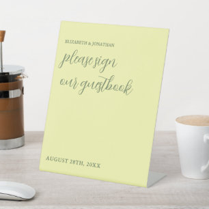 Butter Yellow and Sage Minimalist Wedding Pedestal Sign