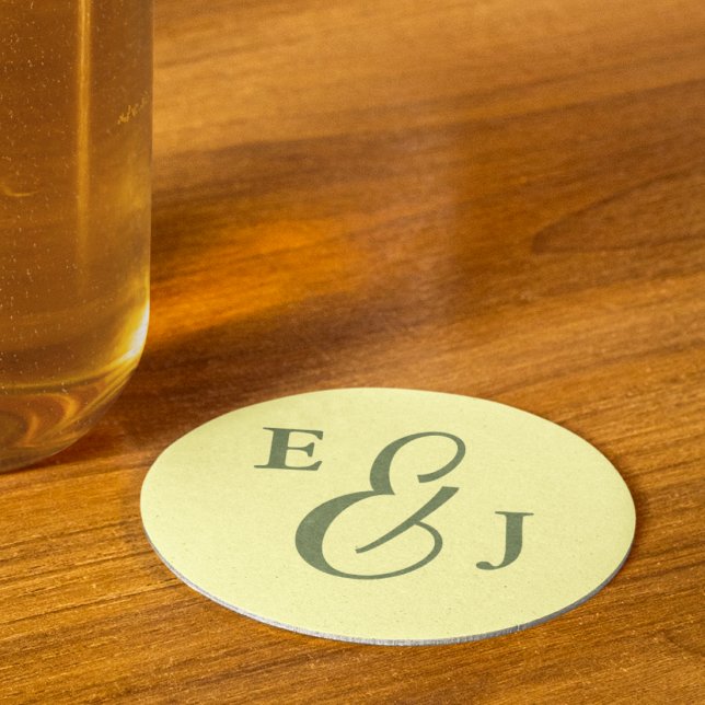 Butter Yellow and Sage Minimalist Wedding Round Paper Coaster (Creator Uploaded)
