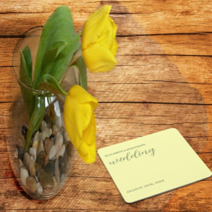 Butter Yellow and Sage Minimalist Wedding Square Paper Coaster