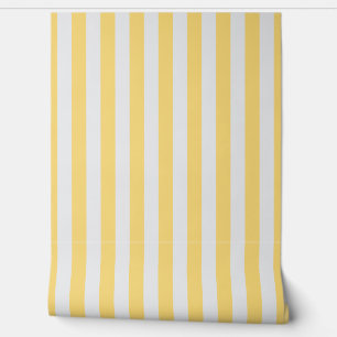 Butter yellow and white awning stripe wallpaper