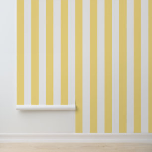 Butter Yellow and White Bold Vertical Stripes Wallpaper