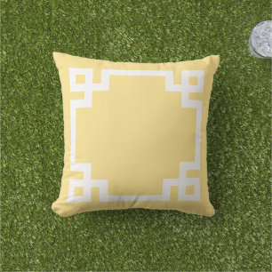 Butter Yellow and White Greek Key Border Cushion