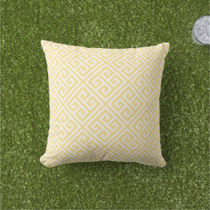 Butter Yellow and White Greek Key Pattern Cushion