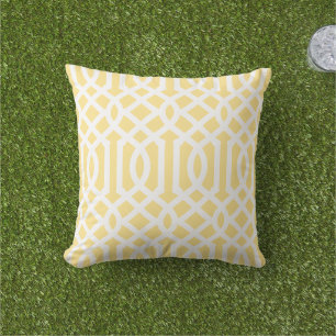 Butter Yellow and White Trellis Pattern Cushion