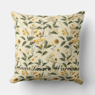 Butter Yellow Antique Old Botanical Pattern 2 Cushion