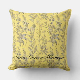 Butter Yellow Antique Old Botanical Pattern 4 Cushion