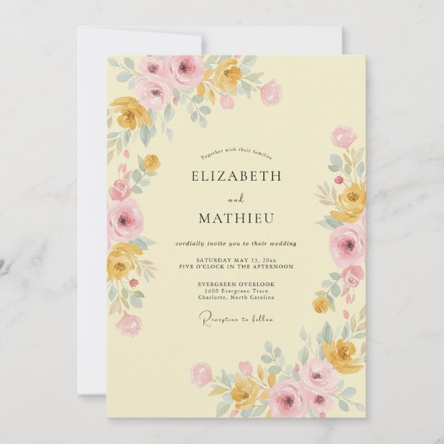 Butter Yellow Artistic Meadow Wedding Invitation (Front)