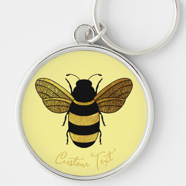 BUTTER YELLOW BLACK GOLD BUMBLEBEE INSECT BEE KEY RING (Front)