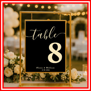 Butter Yellow Black Wedding Table Number  Poster