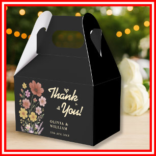 Butter Yellow Black Wildflower Wedding Thank You Favour Box