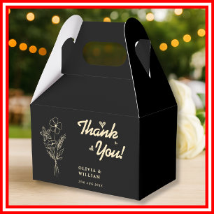 Butter Yellow Black Wildflower Wedding Thank You Favour Box