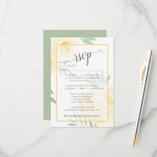 Butter Yellow Boho Chic Watercolor Roses Wedding RSVP Card