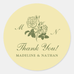 Butter Yellow Botanical Wedding Round Sticker