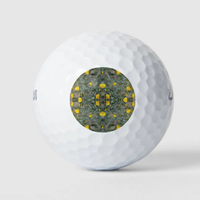 Ball Pattern Design Butter Yellow California Poppy Pattern Golf Balls | Zazzle