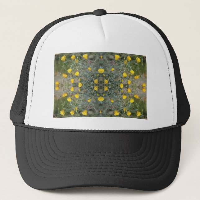 Butter Yellow California Poppy Pattern Trucker Hat (Front)