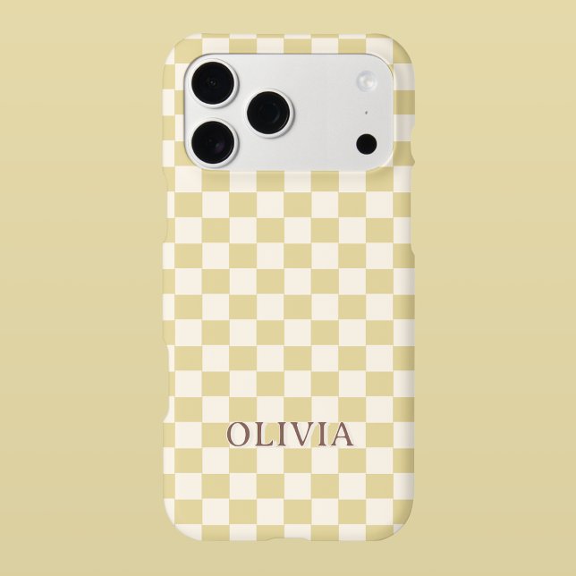 Butter Yellow Chequerboard Your Name Custom (Butter Yellow Check Pattern | Personalized Phone Case )