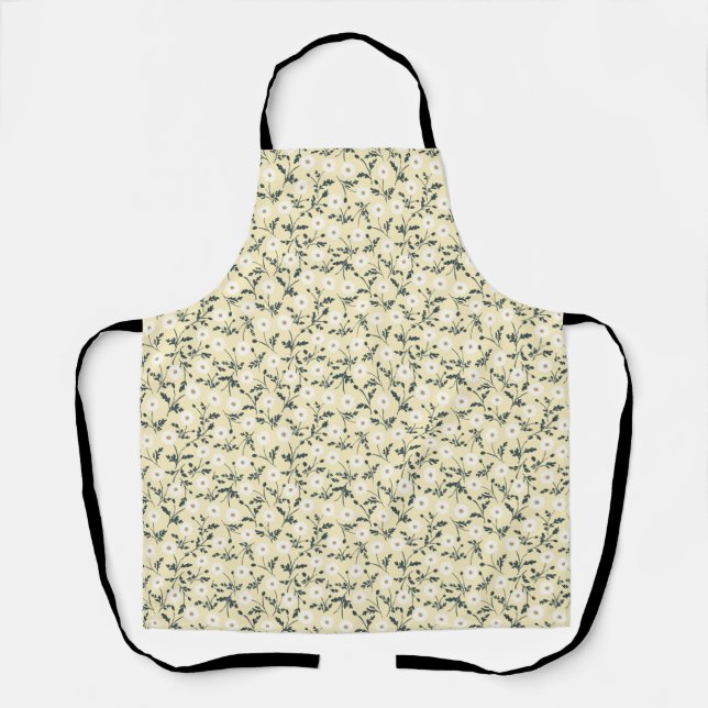 Butter Yellow Cream Modern Farmhouse Daisy Pattern Apron (Front)