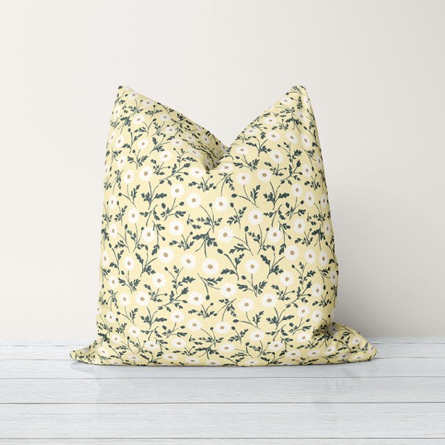 Butter Yellow Cream Modern Farmhouse Daisy Pattern Cushion (Creator Uploaded)
