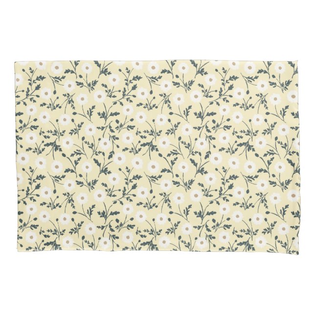 Butter Yellow Cream Modern Farmhouse Daisy Pattern Pillowcase (Front)