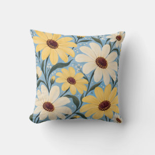 Butter Yellow Daisy Blue Floral Cushion