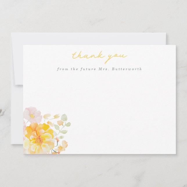 Butter Yellow Floral Bridal Shower Thank You Card (Front)