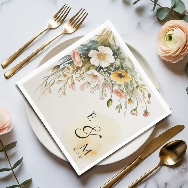 Butter Yellow Floral Wedding Napkin (Creator Uploaded)