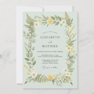 Butter Yellow Foliage Dusty Eucalyptus Wedding Invitation