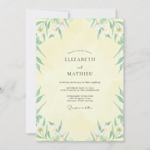 Butter Yellow Foliage Grey Eucalyptus Wedding Invitation
